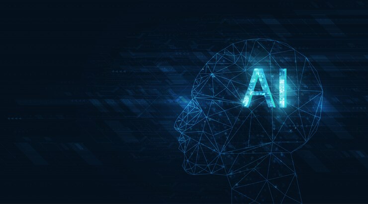 Illustration of the letters AI inside a head outline made of connected points